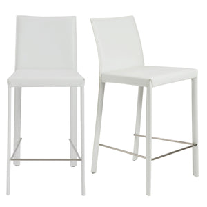 Hasina Leather Upholstered Counter Stool Set Curved Back Polished Footrest Modern Kitchen Bar