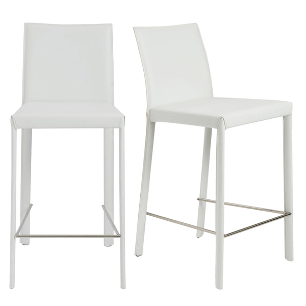 Hasina Leather Upholstered Counter Stool Set Curved Back Polished Footrest Modern Kitchen Bar