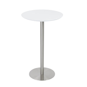 EE Test Vendor Cookie 26 Inch Round Bar Table with Brushed Stainless Steel Base for Modern Entertaining Matte White EETEST-38792MTWHT-KIT