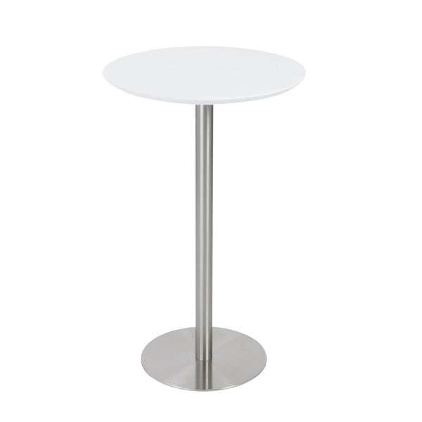 EE Test Vendor Cookie 26 Inch Round Bar Table with Brushed Stainless Steel Base for Modern Entertaining Matte White EETEST-38792MTWHT-KIT