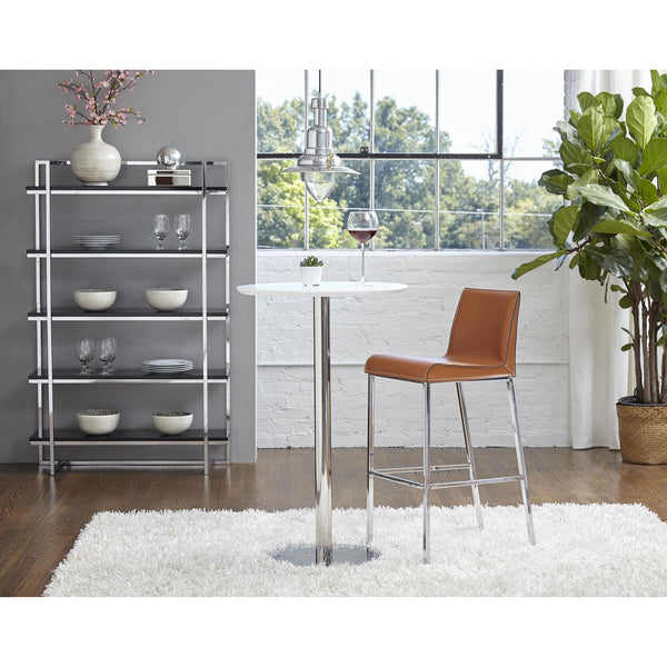 Cookie 26 Inch Round Bar Table with Brushed Stainless Steel Base for Modern Entertaining