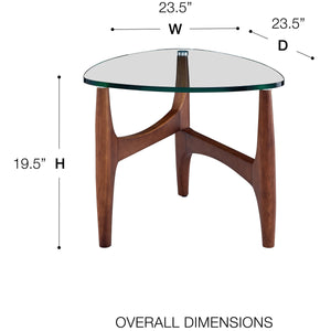 Ledell Modern Side Table with Clear Glass Top and Warm Walnut Wood Base for Living Room