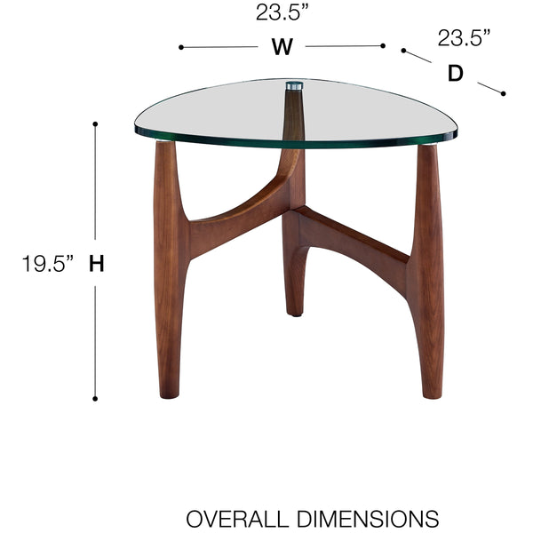 Ledell Modern Side Table with Clear Glass Top and Warm Walnut Wood Base for Living Room