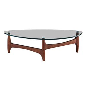 Ledell Modern Coffee Table with Clear Glass Top and Warm Walnut Wood Base