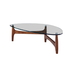 Ledell Modern Coffee Table with Clear Glass Top and Warm Walnut Wood Base