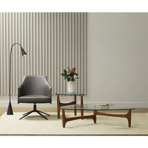 Ledell Modern Coffee Table with Clear Glass Top and Warm Walnut Wood Base