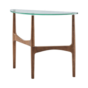 Ledell Modern Console Table with Clear Glass Top and Solid Ash Walnut Wood Base