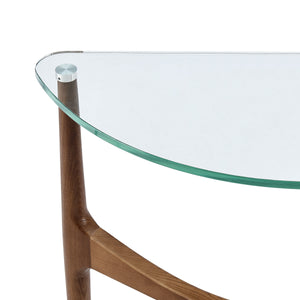 Ledell Modern Console Table with Clear Glass Top and Solid Ash Walnut Wood Base