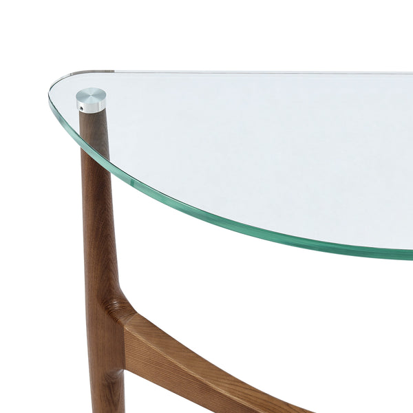 Ledell Modern Console Table with Clear Glass Top and Solid Ash Walnut Wood Base