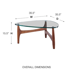 Ledell Modern Clear Glass Top Coffee Table with Warm Walnut Wood Base for Living Room