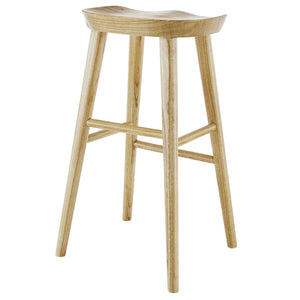 Vieno Solid Elm Wood Bar Stool Minimalist Handcrafted Seat for Kitchen and Dining Spaces