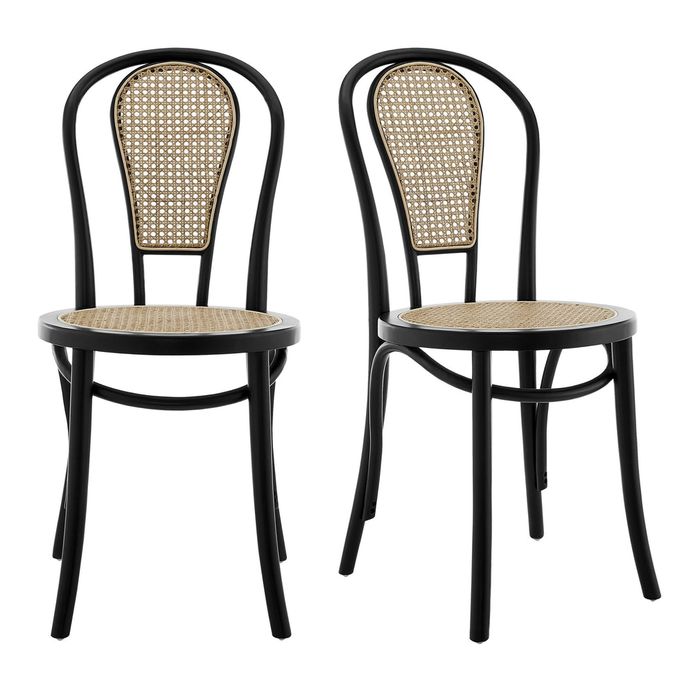 EE Test Vendor Liva Art Deco Bentwood Dining Chair with Cane Seat Elegant Wood Frame Set of 2 Matte Black EETEST-39120MTBLK