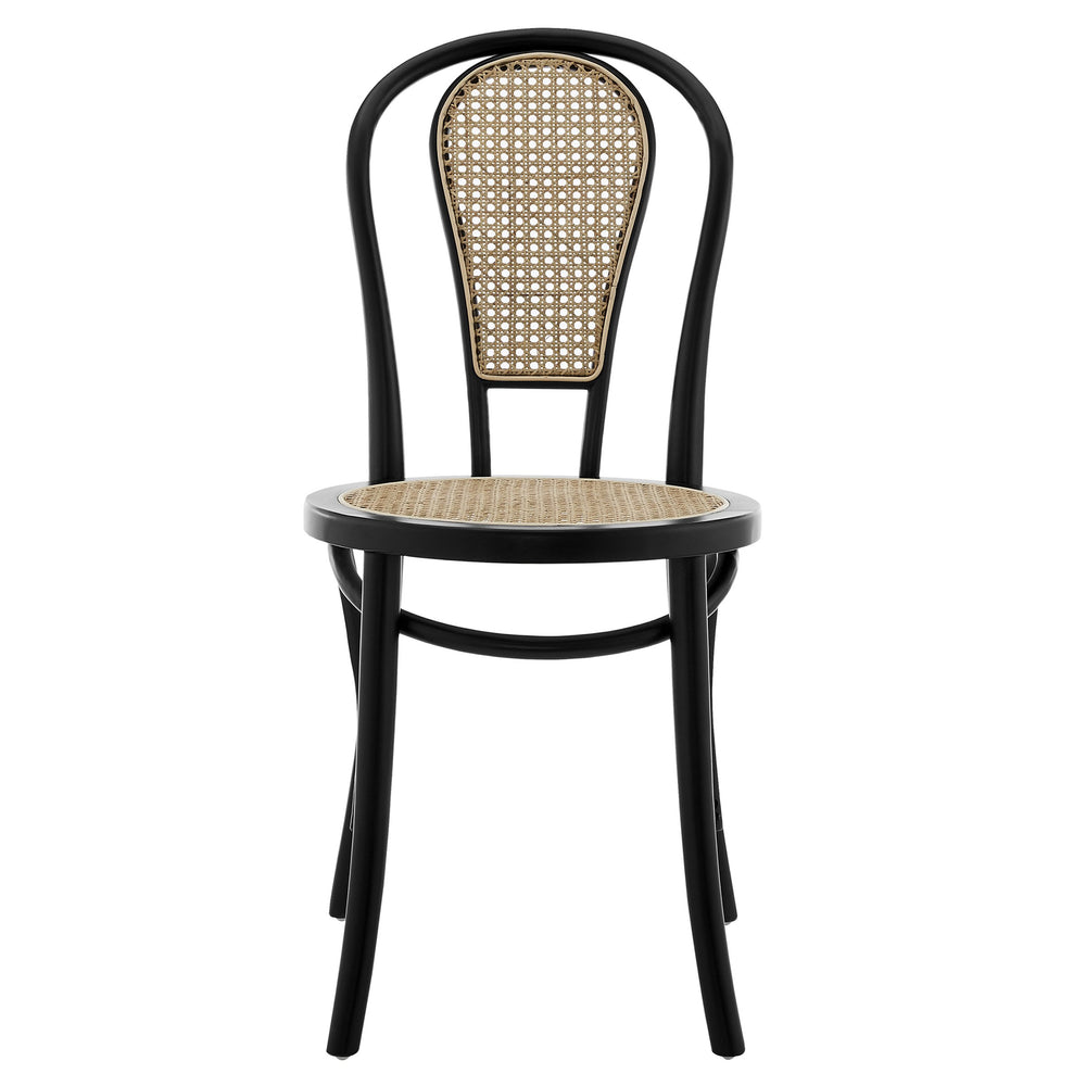 EE Test Vendor Liva Art Deco Bentwood Dining Chair with Cane Seat Elegant Wood Frame Set of 2 Matte Black EETEST-39120MTBLK