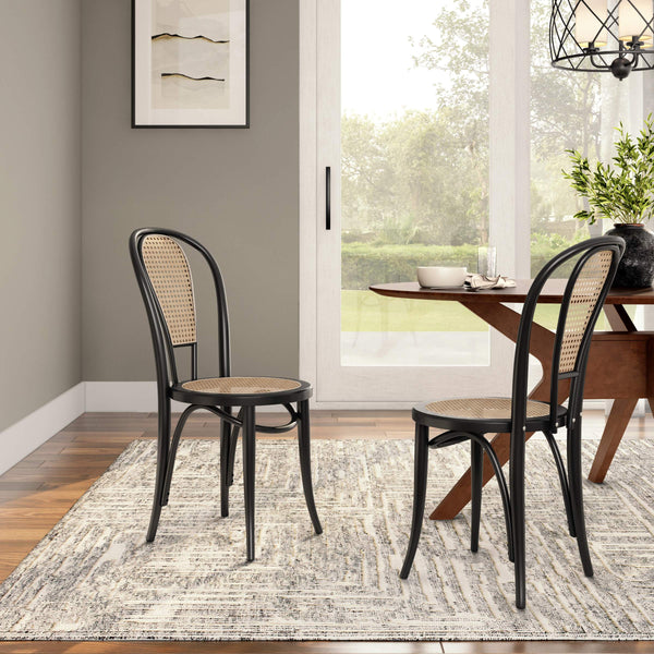 Liva Art Deco Bentwood Dining Chair with Cane Seat Elegant Wood Frame Set of 2