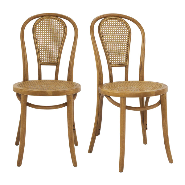 Liva Art Deco Bentwood Dining Chair with Cane Seat Elegant Wood Frame Set of 2