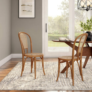Liva Art Deco Bentwood Dining Chair with Cane Seat Elegant Wood Frame Set of 2