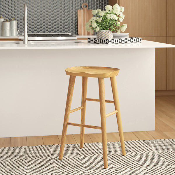 Vieno Solid Elm Wood Counter Stool Minimalist Design for Modern Bar and Kitchen Seating