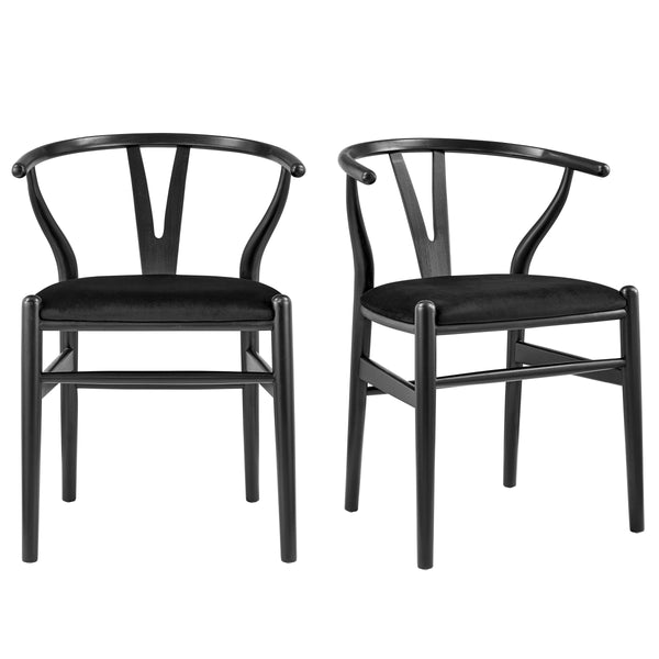 Evelina Solid Wood Dining Side Chair Set of 2 Mid-century Geometric Rush Seat Design
