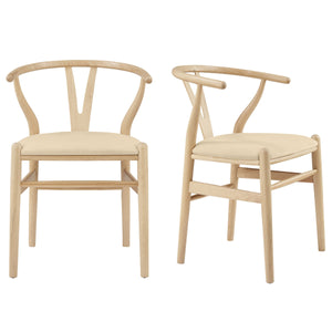 Evelina Solid Wood Dining Side Chair Set of 2 Mid-century Geometric Rush Seat Design