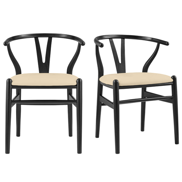 Evelina Solid Wood Dining Side Chair Set of 2 Mid-century Geometric Rush Seat Design
