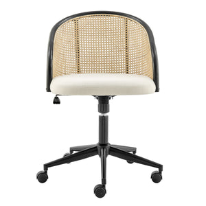 EE Test Vendor Dagmar Office Chair Featuring Woven Cane Back Foam Seat and Sleek Black Base EETEST-39178-BG