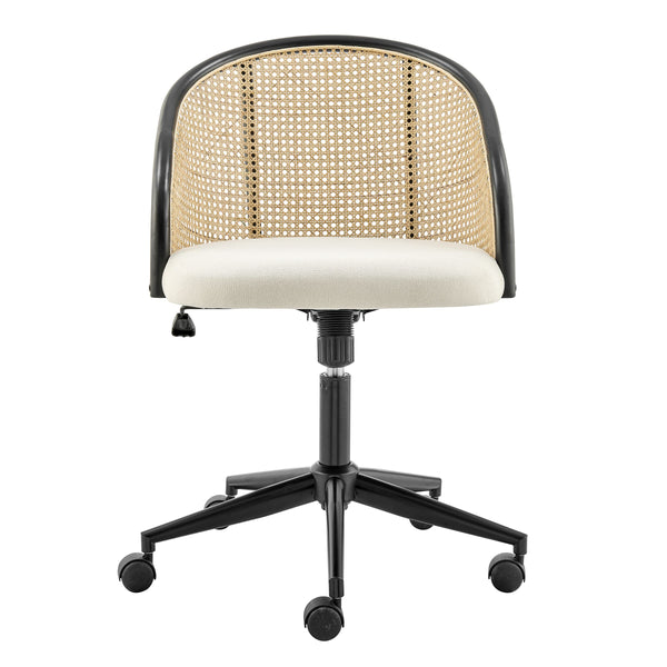 EE Test Vendor Dagmar Office Chair Featuring Woven Cane Back Foam Seat and Sleek Black Base EETEST-39178-BG