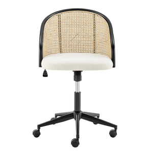 Dagmar Office Chair Featuring Woven Cane Back Foam Seat and Sleek Black Base