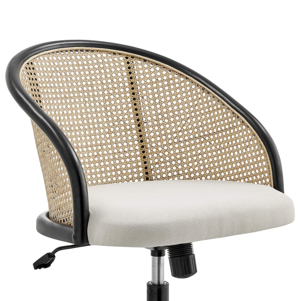 Dagmar Office Chair Featuring Woven Cane Back Foam Seat and Sleek Black Base