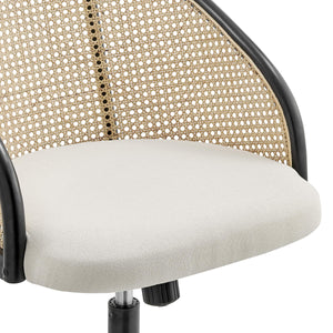 Dagmar Office Chair Featuring Woven Cane Back Foam Seat and Sleek Black Base