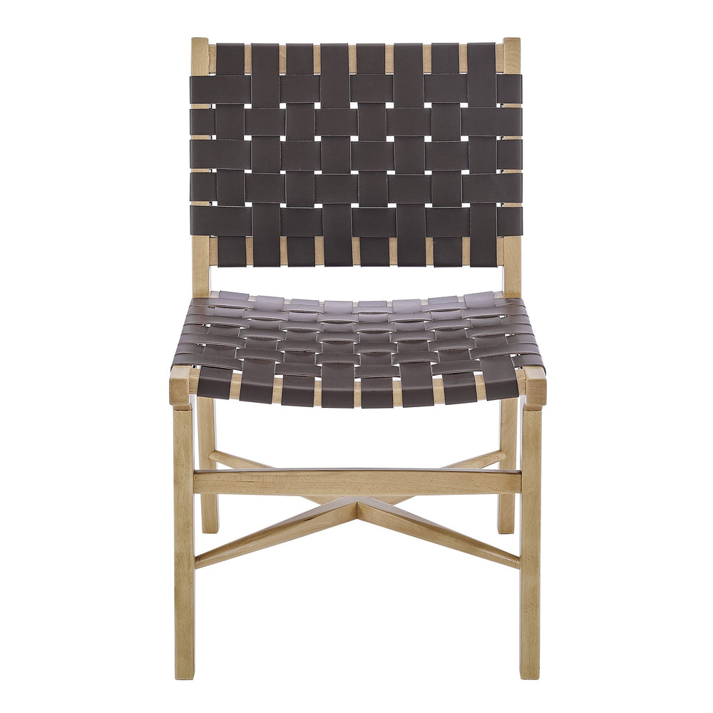 EE Test Vendor Evangeline Minimalist Dining Side Chair Beech Frame Woven Pu Leather Seat EETEST-39184-NAT
