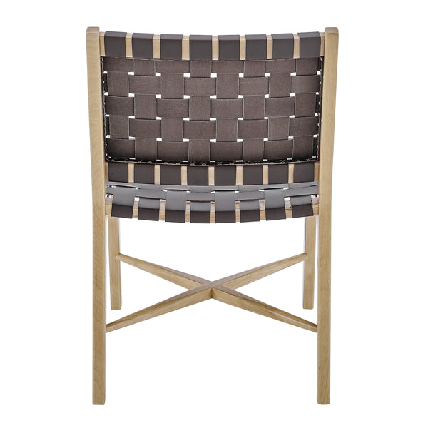 Evangeline Minimalist Dining Side Chair Beech Frame Woven Pu Leather Seat