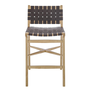 EE Test Vendor Evangeline Minimalist Counter Stool Beech Wood Frame Woven Pu Seat Kitchen Bar EETEST-39186-NAT