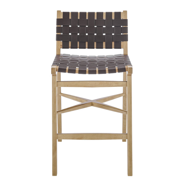EE Test Vendor Evangeline Minimalist Counter Stool Beech Wood Frame Woven Pu Seat Kitchen Bar EETEST-39186-NAT