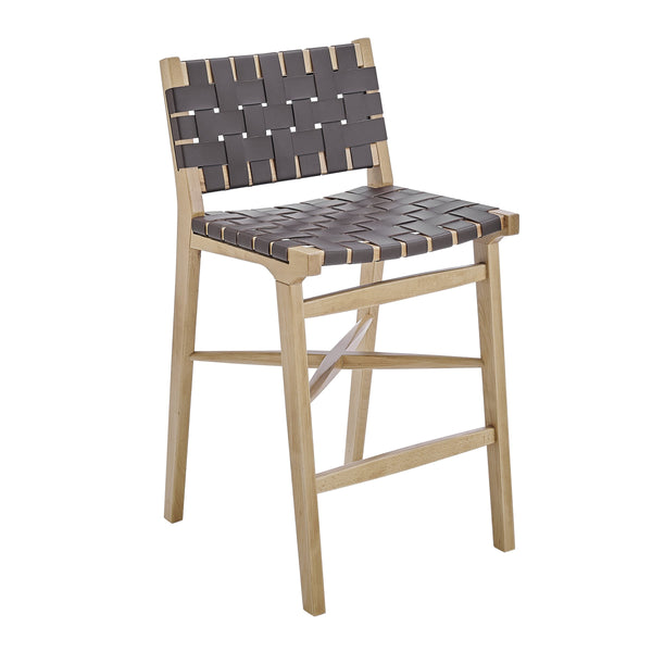 Evangeline Minimalist Counter Stool Beech Wood Frame Woven Pu Seat Kitchen Bar