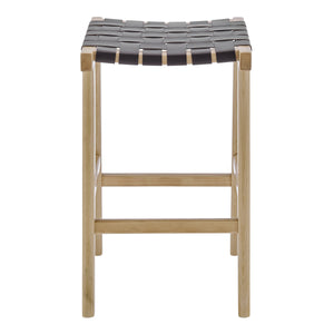 EE Test Vendor Evangeline Backless Counter Stool Beech Wood Frame Woven Pu Seat Kitchen Bar EETEST-39188-NAT