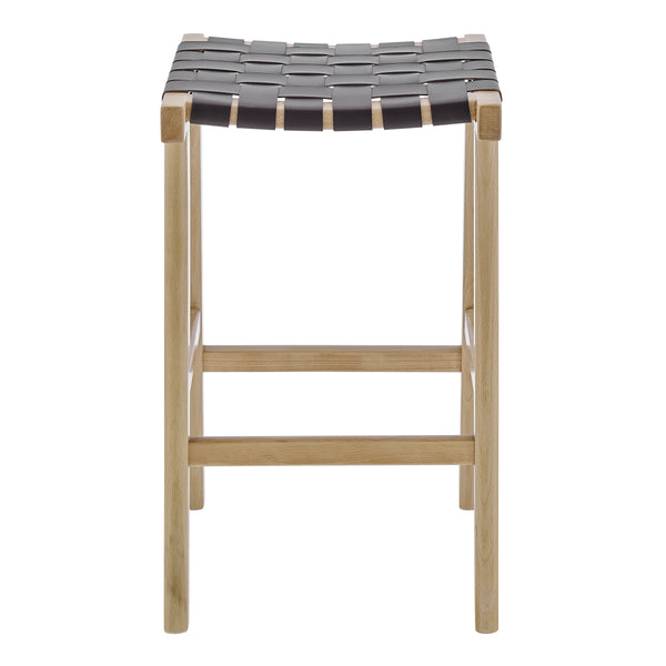 EE Test Vendor Evangeline Backless Counter Stool Beech Wood Frame Woven Pu Seat Kitchen Bar EETEST-39188-NAT