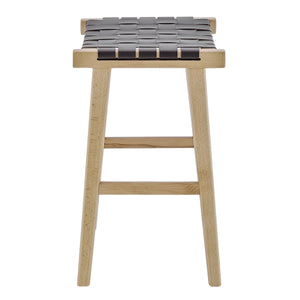 Evangeline Backless Counter Stool Beech Wood Frame Woven Pu Seat Kitchen Bar