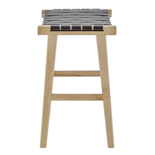 Evangeline Backless Counter Stool Beech Wood Frame Woven Pu Seat Kitchen Bar