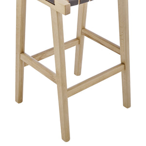 Evangeline Backless Counter Stool Beech Wood Frame Woven Pu Seat Kitchen Bar