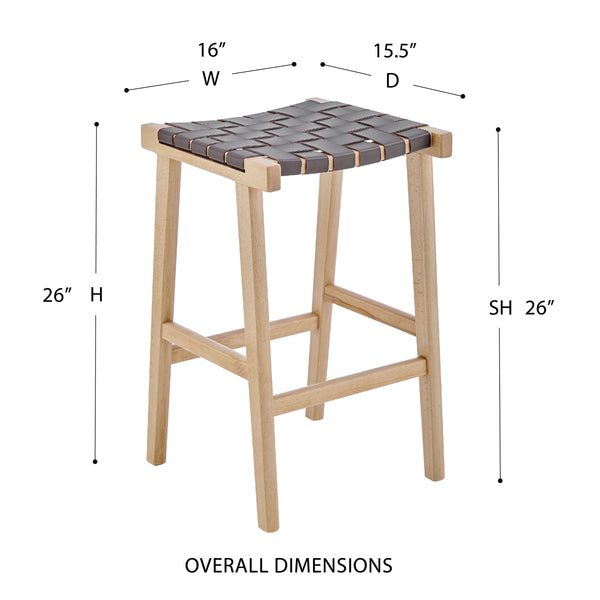 Evangeline Backless Counter Stool Beech Wood Frame Woven Pu Seat Kitchen Bar