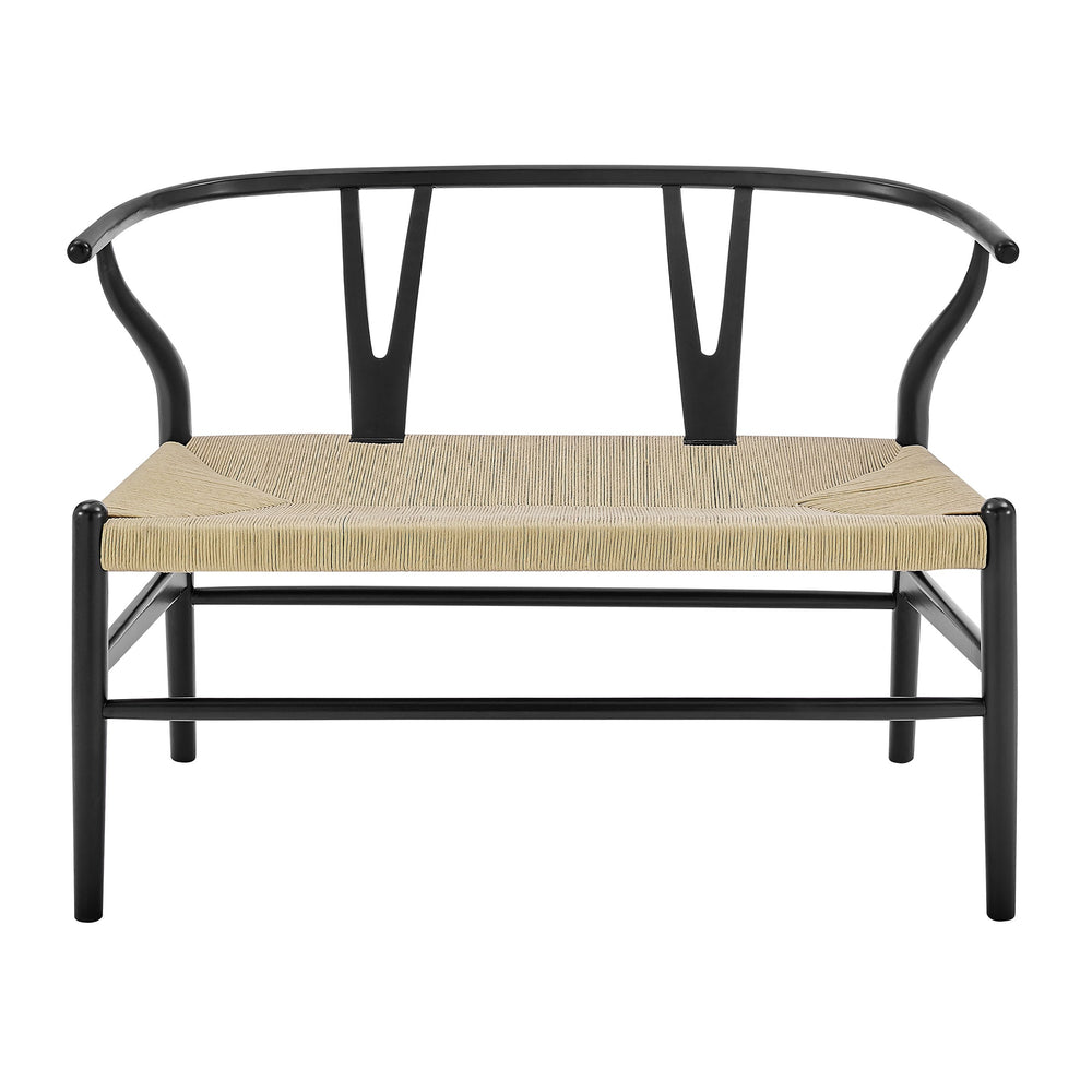 EE Test Vendor Evelina Solid Wood Loveseat with Rush Seat Mid-century Geometric Design for Dining EETEST-39192-BLK