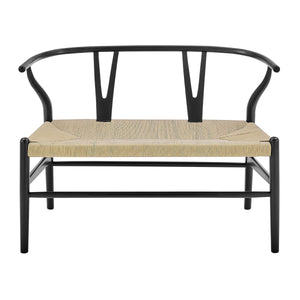 EE Test Vendor Evelina Solid Wood Loveseat with Rush Seat Mid-century Geometric Design for Dining EETEST-39192-BLK