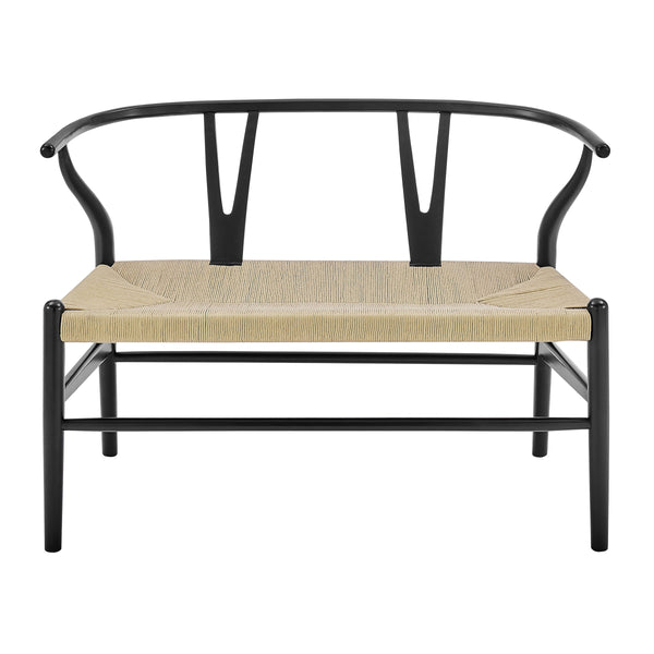 EE Test Vendor Evelina Solid Wood Loveseat with Rush Seat Mid-century Geometric Design for Dining EETEST-39192-BLK