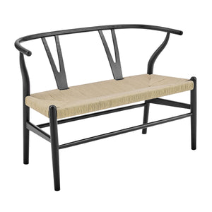 Evelina Solid Wood Loveseat with Rush Seat Mid-century Geometric Design for Dining