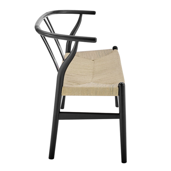 Evelina Solid Wood Loveseat with Rush Seat Mid-century Geometric Design for Dining