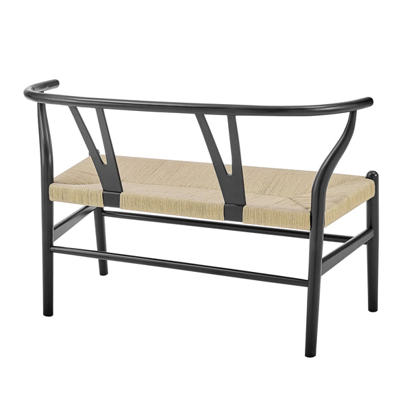 Evelina Solid Wood Loveseat with Rush Seat Mid-century Geometric Design for Dining