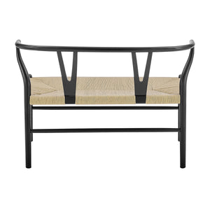 Evelina Solid Wood Loveseat with Rush Seat Mid-century Geometric Design for Dining