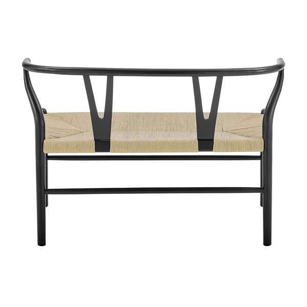 Evelina Solid Wood Loveseat with Rush Seat Mid-century Geometric Design for Dining