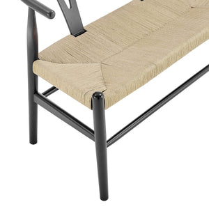 Evelina Solid Wood Loveseat with Rush Seat Mid-century Geometric Design for Dining