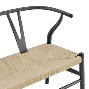 Evelina Solid Wood Loveseat with Rush Seat Mid-century Geometric Design for Dining